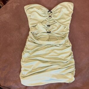SHEIN Sage Green Strapless Ruched Mini Dress with Ring Detail